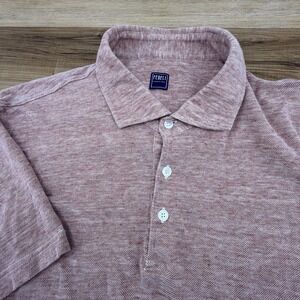 Fedeli Linen Cotton Knit Polo Shirt Italy Mens Size 60 Red White Italy‎
